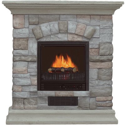 Electric Fireplace with Mantel and Multicolor Stone Facade