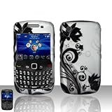 Silver Black Vine Flower Rubberized Snap on Design Hard Case Faceplate for  ....