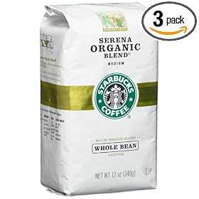 Starbucks Serena Blend Coffee, Organic, Whole Bean, 12-Ounce Bags (Pack of 3)