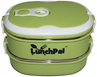 LunchPal® Stainless Steel Bento Box 2 Compartment Stackable Lunch Box in Green Reusable and Leak Proof Food Container Perfect for Healthy Eating &amp; Food Portion Control BPA FREE