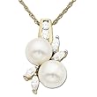 10k Yellow Gold Freshwater Cultured Pearl and Created White Sapphire Bypass Pendant, 18"