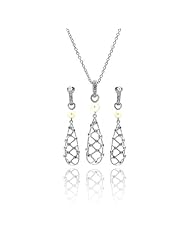 Nickel Free Sterling Silver Pendant & Earring Sets Hanging Fishnet Pearl Set
