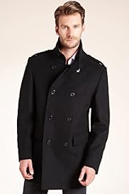 Autograph Double Breasted Funnel Neck Coat with Wool