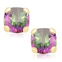 10k Yellow Gold Checker Board Cushion Cut Mystic Topaz Stud Earrings