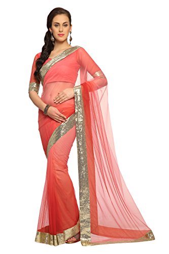 Designersareez women s net sequined saree free size pea…