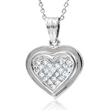 Invisible Set Princess Cut Diamond Heart Necklace in 14k White Gold (HI, SI2, 0.33 cttw)