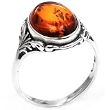 Sterling Silver Baltic Amber Oval Classic Ring 10x14mm Cabochon