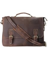 Kattee Leather Satchel Briefcase, 16" Laptop Messenger Shoulder Bag Tote for Men