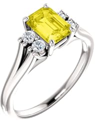 10K White Gold 7.00x5.00mm Emerald Cut Yellow Sapphire and Diamond Ring -- LIFETIME WARRANTY