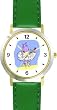 Purple Hippopotamus Ballerina - Ballet Dancer WATCHBUDDY&reg; DELUXE TWO-TONE THEME WATCH - Arabic Numbers - Green Leather Strap-Women's Size-Small