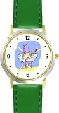 Purple Hippopotamus Ballerina - Ballet Dancer WATCHBUDDY&reg; DELUXE TWO-TONE THEME WATCH - Arabic Numbers - Green Leather Strap-Women's Size-Small