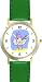 Purple Hippopotamus Ballerina - Ballet Dancer WATCHBUDDY&reg; DELUXE TWO-TONE THEME WATCH - Arabic Numbers - Green Leather Strap-Women's Size-Small