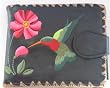 Hummingbird and Flowers embroidery wallet Black Medium