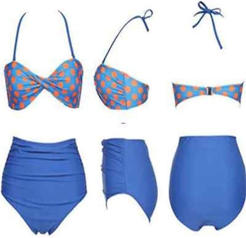 PrettyGirl Off Shoulder sleeveless swimsuits bikini underwear blue orange Polka-Dot swimwear Bikini Beachdress