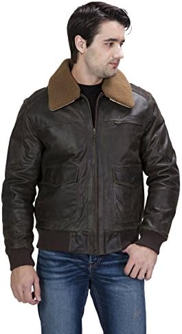 Ramonti Mens Distressed Aviator Bomber Jacket, Dark Brown, Medium