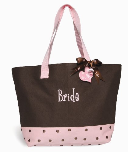 Mud Pie Wedding I Do Twill Tote, Bride, Chocolate, Brown, Pink
