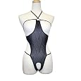 Exposed by Magic Silk Wavy Line Mesh Cupless Teddy. Sml/Med, Black