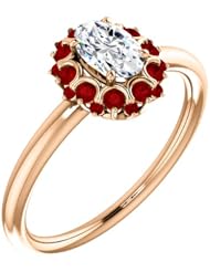 14K Rose Gold Oval Cut Diamond and Ruby Flower Inspired Ring -- LIFETIME WARRANTY