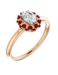 18K Rose Gold Oval Cut Diamond and Ruby Flower Inspired Ring -- LIFETIME WARRANTY