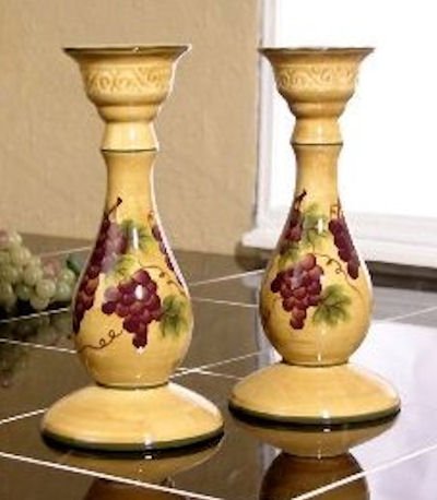 2pc candle holder, centerpiece 2pc set Grape Tuscany Decor