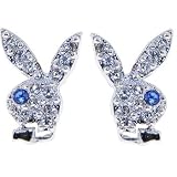 Playboy Bunny RHINESTONE Paved EARRINGS with BLUE Eye