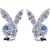 Playboy Bunny RHINESTONE Paved EARRINGS with BLUE Eye