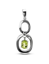 Twin Oval Pendant With 8 MM Genuine Oval Peridot Center Stone In Silver.