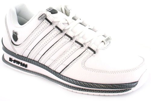 Mens/Gents White Leather K Swiss Rinzler Lace Up Fashion Trainers - White/Black/Silver - UK 9