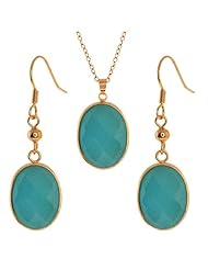 Stunning Jadelite Faceted Sky Blue Color Oval Pendant and Earrings Set