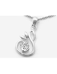 Original Star K (tm) Round White Topaz Swan Pendant in 925 Sterling Silver