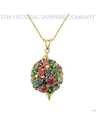 18k Yellow Gold Necklace with Carved Sapphires and Emeralds as well as Round Brilliant Diamonds