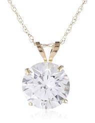 10k Gold and Solitaire Pendant Necklace Made with Swarovski Zirconia (2 cttw), 18"