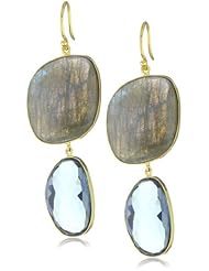 Lena Skadegard 18k, Labradorite, and Blue Topaz Freeform Double Drop Earrings
