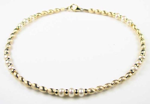 FRESHWATER PEARL 14Kt Gold Filled Gemstone Ankle Bracelets: Handmade Jewelry with Adjustable 1 Inch Extension
