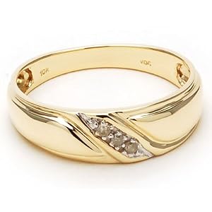 New Mens Genuine Diamond Ring, Yellow Gold Band