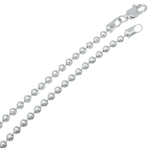 3mm .925 Sterling Silver Military Ball Link Bead Chain Necklace, 30 Inches
