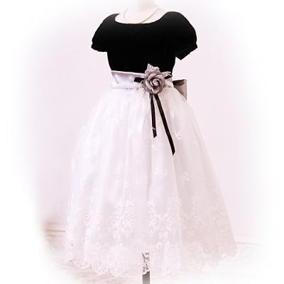 (キャサリンコテージ)Catherine Cottage 子供ドレス オーガンジーに刺繍が舞うブラック刺繍ドレス PC073DR 120cm 黒（ベロア）