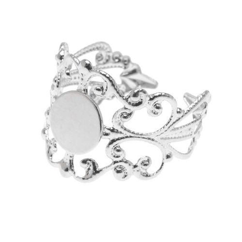 Beadaholique Adjustable Filigree Ring, 20 by 16mm, Bright Silver Tone