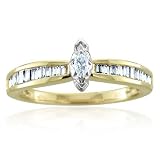 10k Yellow Gold Marquise and Baguette Diamond Ring Band, Size 6 (HI, I, 0.30 carat)