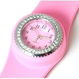 1 x PINK CZ Slap On Quartz Silicone Sports Watch