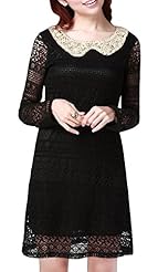 Girls A-line Scoop Neck Long Sleeves Lace Cutout Sequined Plaid Print Cotton/Nylon Midi Dress 