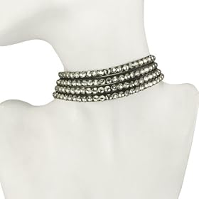 Four Strands Rhinestone Crystal PU Leather Bracelet Necklace - Black