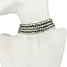 Four Strands Rhinestone Crystal PU Leather Bracelet Necklace - Black
