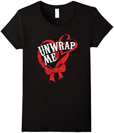 Women's Unwrap Me Christmas Xmas Present TShirt Valentines Day Small Black