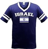 Israel Flag International Soccer Style V-Neck T-shirt, Israeli National Pride Mens Ringer Shirt