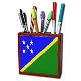 Solomon Islands Flag Mahogany Wood Pencil Holder