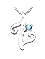 Sterling Silver Letter Z - March Aquamarine Birthstone 18 Inch Necklace