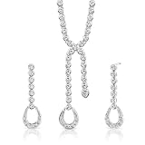 Dazzling Chic: Sterling Silver Rhodium Finish Lariat Tennis Necklace Earrings Set with White Cubic Zirconia