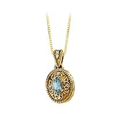14K Yellow Gold 0.03 ct. Diamond and 5 x 3 MM Oval Shaped Aquamarine Pendant with Chain