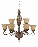Triarch 39644 9 Light Crown Jewel Chandelier, Antiqued Gold Leaf